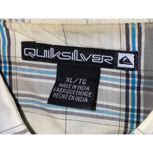 Quiksilver Mens Plaid Short-Sleeve Button-Up Shirt XL White & Blue Cotton - Picture 3 of 3
